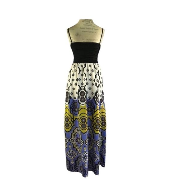 Anthropologie Lilka Mendocino Abstract Print Color block Maxi Dress Sz Small - Picture 2 of 9